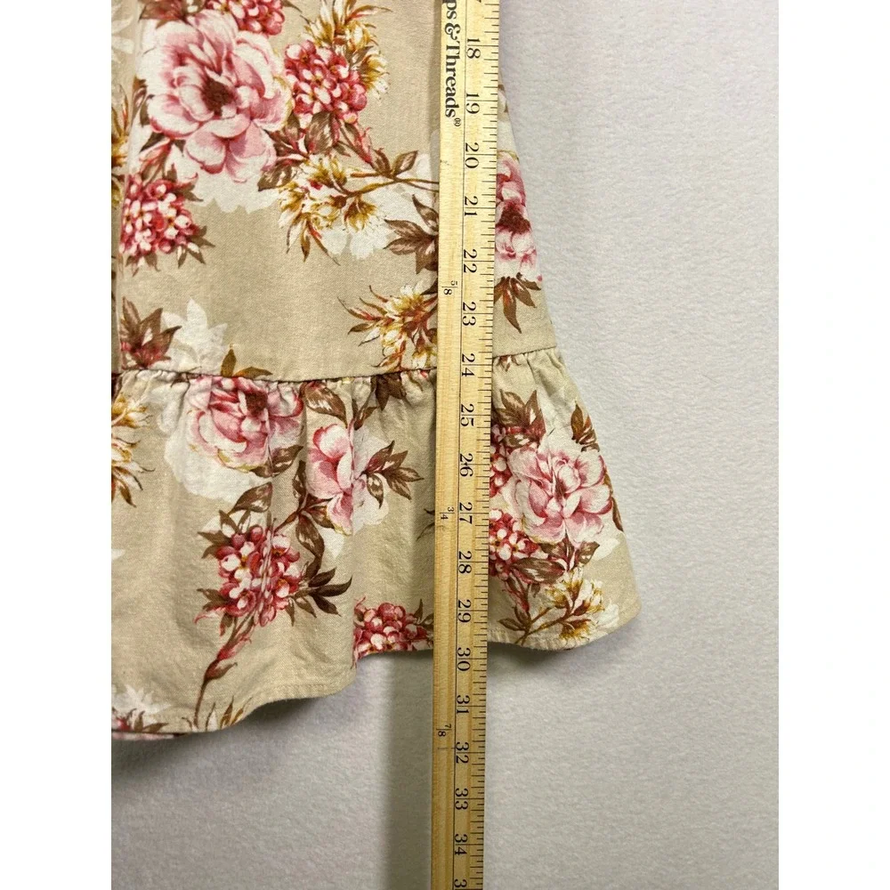 Speechless Floral Print‎ Mini Dress Tan Pink White Ruffle Hem - Picture 5 of 9
